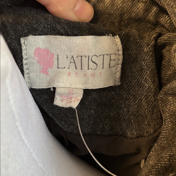 L'ATISTE Charcoal Denim Jacket with Silver Buttons - Picture 2 of 7